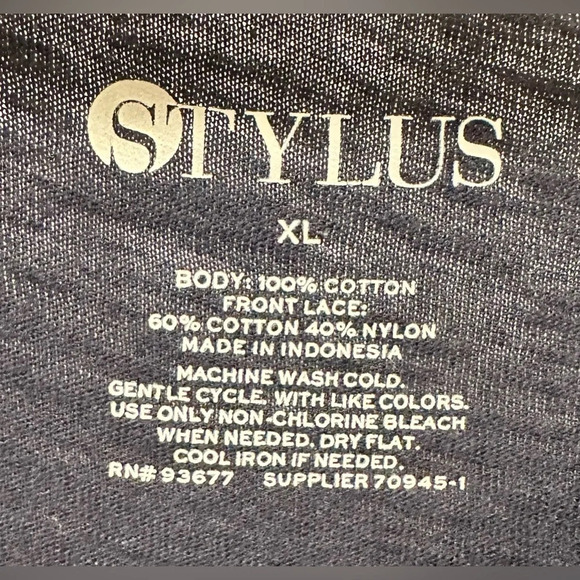 Stylus Women’s Navy Cotton Lace Short Sleeve Shirt Size XL - Picture 5 of 5